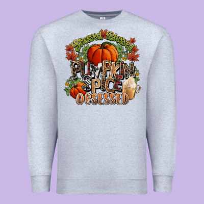 Stressed Blessed Pumpkin Spice Obsessed Fall Premium Sweatshirt Designed By Nancycooperartshop