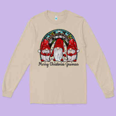 Merry Christmas Gnomes Rainbow Long Sleeve Tee Designed By Jahusdesignshop