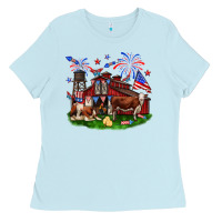 Baby Blue Barn farm animals 4th of July Ladies Tee - Neo Western