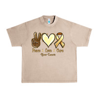 French Oak Peace Love Cure Bone Cancer Urban Heavy Tee - Jasminsmagicworld