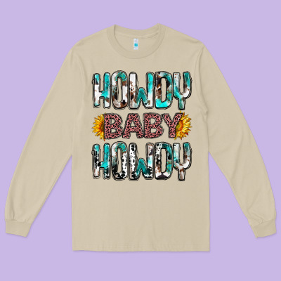 Western Howdy Baby Howdy Long Sleeve Tee Designed By Nancycooperartshop