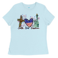 Baby Blue Faith love Freedom 4th of july Ladies Tee - CowGirlArtShop