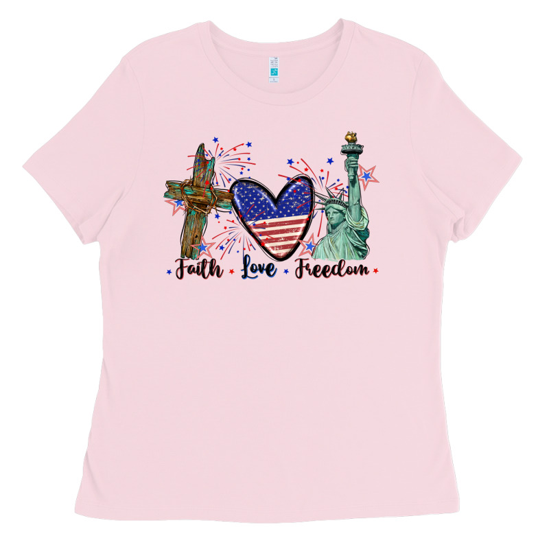 Faith Love Freedom 4th Of July Ladies Tee by CowGirlArtShop | Teevron