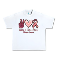 White Peace Love Cure Uterine Cancer Urban Heavy Tee - Jasminsmagicworld