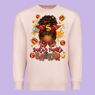 Santa Favorite Banker Afro Messy Bun Premium Sweatshirt Designed By Texasbilliewilder