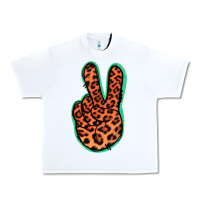 White Orange Leopard Peace Sign Urban Heavy Tee - Jasminsmagicworld