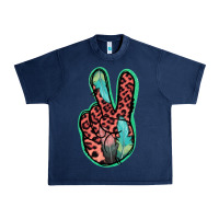 Navy Feather Pink Leopard Peace Sign Urban Heavy Tee - Jasminsmagicworld