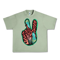 Oil Green Feather Pink Leopard Peace Sign Urban Heavy Tee - Jasminsmagicworld