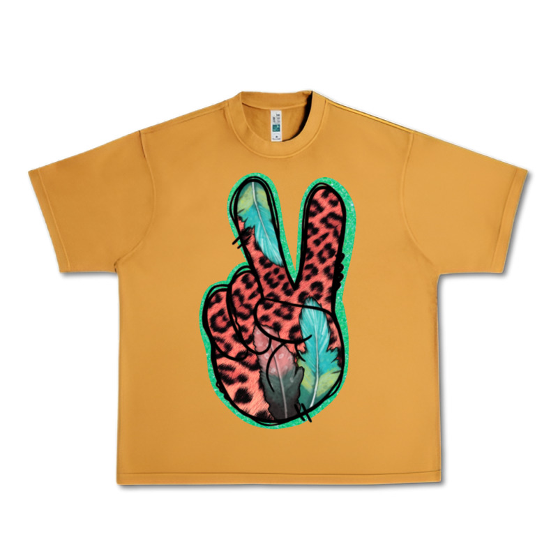 Feather Pink Leopard Peace Sign Urban Heavy Tee by Jasminsmagicworld | Teevron