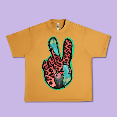 Feather Pink Leopard Peace Sign Urban Heavy Tee Designed By Jasminsmagicworld