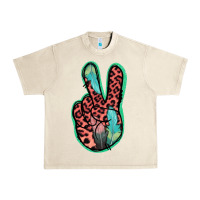 Sandshell Feather Pink Leopard Peace Sign Urban Heavy Tee - Jasminsmagicworld