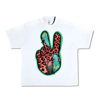 White Feather Pink Leopard Peace Sign Urban Heavy Tee - Jasminsmagicworld