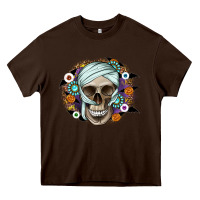 Chocolate Brown Halloween Skeleton Heavy Core Tee - CowhideDigitalArt