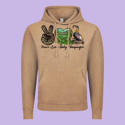 Leopard Peace Love Baby Chimpanzee Vintage Hoodie Designed By Lillyallendesigns