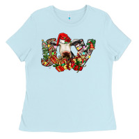 Baby Blue christmas joy cow Ladies Tee - CowhideDigitalArt