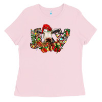 Bubblegum Pink christmas joy cow Ladies Tee - CowhideDigitalArt