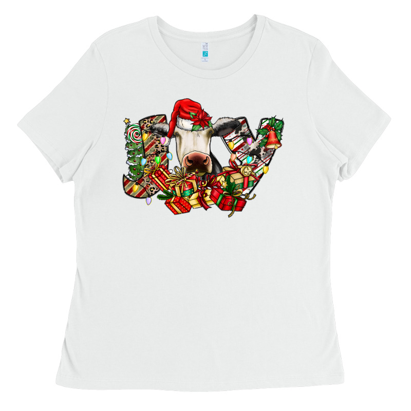 Christmas Joy Cow Ladies Tee by CowhideDigitalArt | Teevron