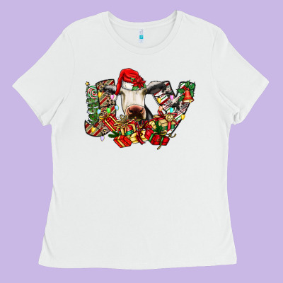 Christmas Joy Cow Ladies Tee Designed By Cowhidedigitalart