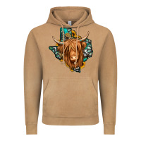 Texas Map Long Haired Shaggy Cow Vintage Hoodie | Teevron