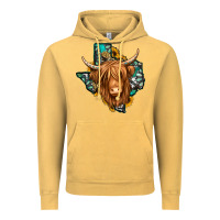 Vintage Mustard Texas map long haired shaggy cow Vintage Hoodie - Jasminsmagicworld