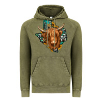 Vintage Olive Texas map long haired shaggy cow Vintage Hoodie - Jasminsmagicworld