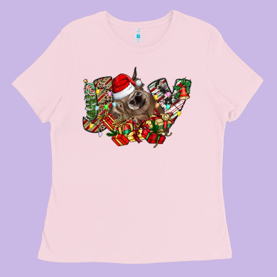 Christmas Joy Highland Cow Ladies Tee Designed By Cowhidedigitalart