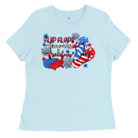 Baby Blue Flip flops fireworks & freedom 4th of july Ladies Tee - CowGirlArtShop