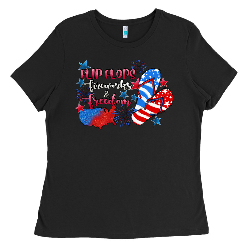 Flip Flops Fireworks & Freedom 4th Of July Ladies Tee by CowGirlArtShop | Teevron