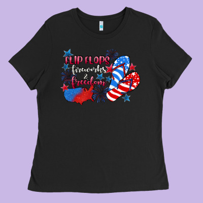 Flip Flops Fireworks & Freedom 4th Of July Ladies Tee Designed By Cowgirlartshop