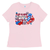 Bubblegum Pink Flip flops fireworks & freedom 4th of july Ladies Tee - CowGirlArtShop
