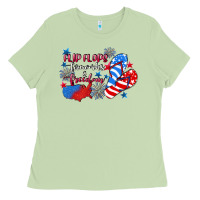 Matcha Flip flops fireworks & freedom 4th of july Ladies Tee - CowGirlArtShop