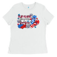 White Flip flops fireworks & freedom 4th of july Ladies Tee - CowGirlArtShop