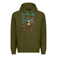 Army Green give me coffee with a side of jesus Premium Hoodie - JahusDesignShop