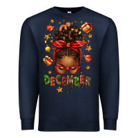 Navy december girl christmas afro messy bun Premium Sweatshirt - texasbilliewilder