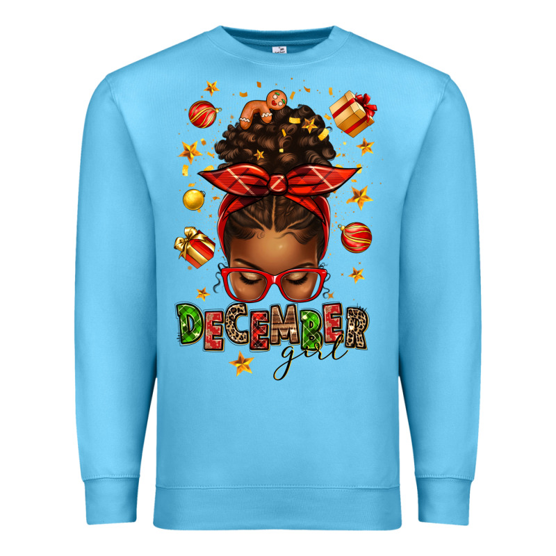 December Girl Christmas Afro Messy Bun Premium Sweatshirt by texasbilliewilder | Teevron