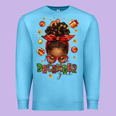 December Girl Christmas Afro Messy Bun Premium Sweatshirt Designed By Texasbilliewilder