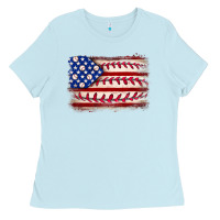 Baby Blue Baseball American flag Ladies Tee - Neo Western