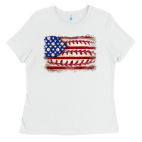 White Baseball American flag Ladies Tee - Neo Western