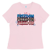 Bubblegum Pink Freedom freedom freedom 4th of july Ladies Tee - CowGirlArtShop
