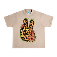 French Oak Leopard Floral Peace Sign Urban Heavy Tee - Jasminsmagicworld