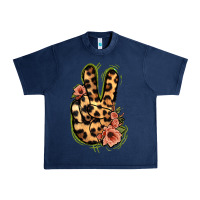 Navy Leopard Floral Peace Sign Urban Heavy Tee - Jasminsmagicworld