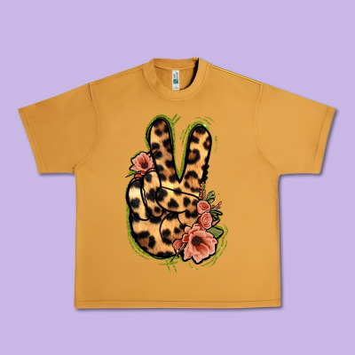 Leopard Floral Peace Sign Urban Heavy Tee Designed By Jasminsmagicworld