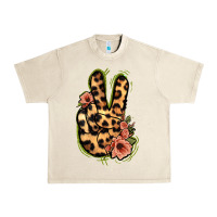 Sandshell Leopard Floral Peace Sign Urban Heavy Tee - Jasminsmagicworld