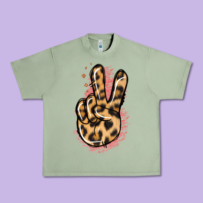 Pink Glitter Leopard Peace Sign Urban Heavy Tee Designed By Jasminsmagicworld