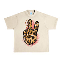 Sandshell Pink Glitter Leopard Peace Sign Urban Heavy Tee - Jasminsmagicworld