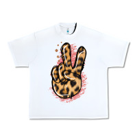 White Pink Glitter Leopard Peace Sign Urban Heavy Tee - Jasminsmagicworld