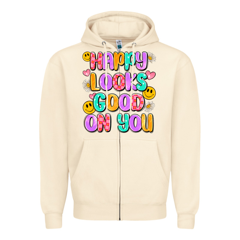 Happy Looks Good On You Zipper Hoodie by Artiststas | Teevron