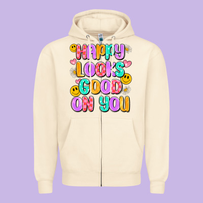Happy Looks Good On You Zipper Hoodie Designed By Artiststas