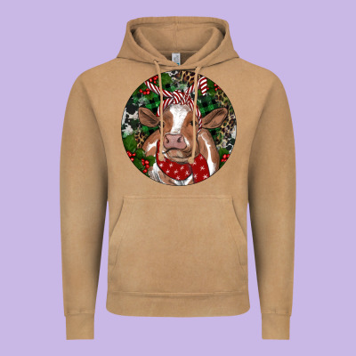 Brown Cow Christmas Vintage Hoodie Designed By Ranaportraitstore