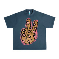 Midnight Navy Gold Glitter Pink Leopard Peace Sign Urban Heavy Tee - Jasminsmagicworld